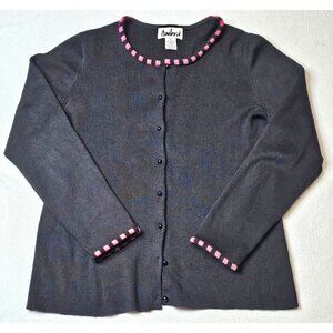 Vtg Ambra Womens Beaded Trim Cardigan Sweater L - Black & Red